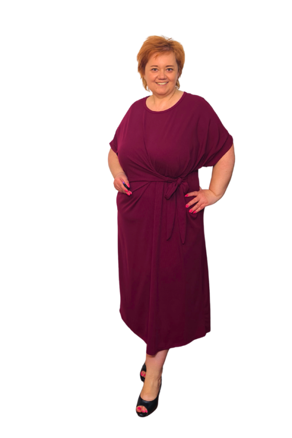 Šaty s viazaním - prúžkovaná viskóza - bordové